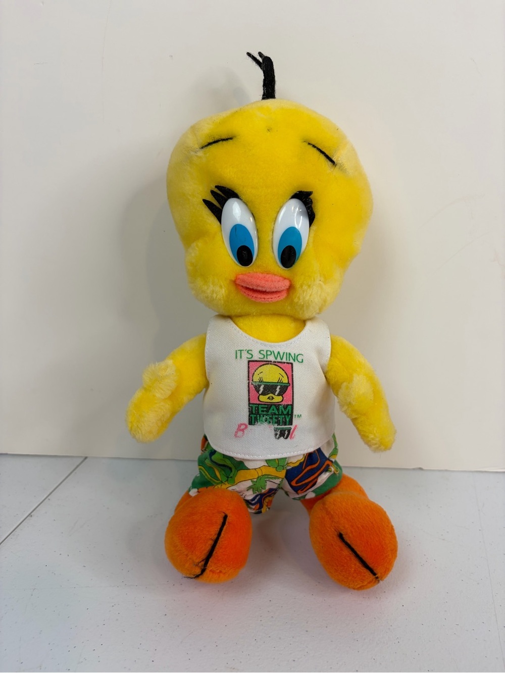 Vintage 90s Tweety Bird Plush Toy Looney Tunes Spring Break Beach Stuffed Animal
